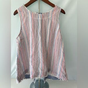 Hem & Thred Colorful Striped Distressed Cotton Sleeveless Top SZ:M